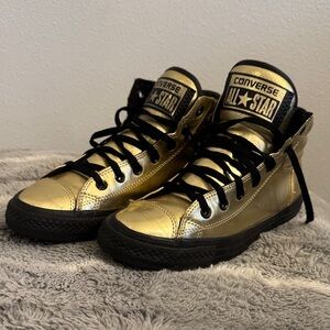 Converse Gold Metallic High Top Sneakers with Black Trim